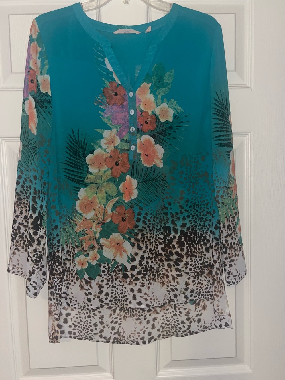 Soft Surroundings Teal Floral & Animal-Print Tunic